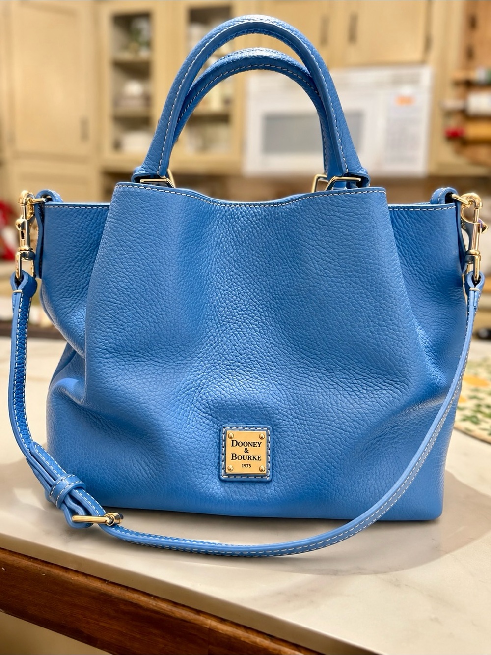 Dooney & Bourke Blue Pebbled Leather Satchel Shoulder Bag with Strap